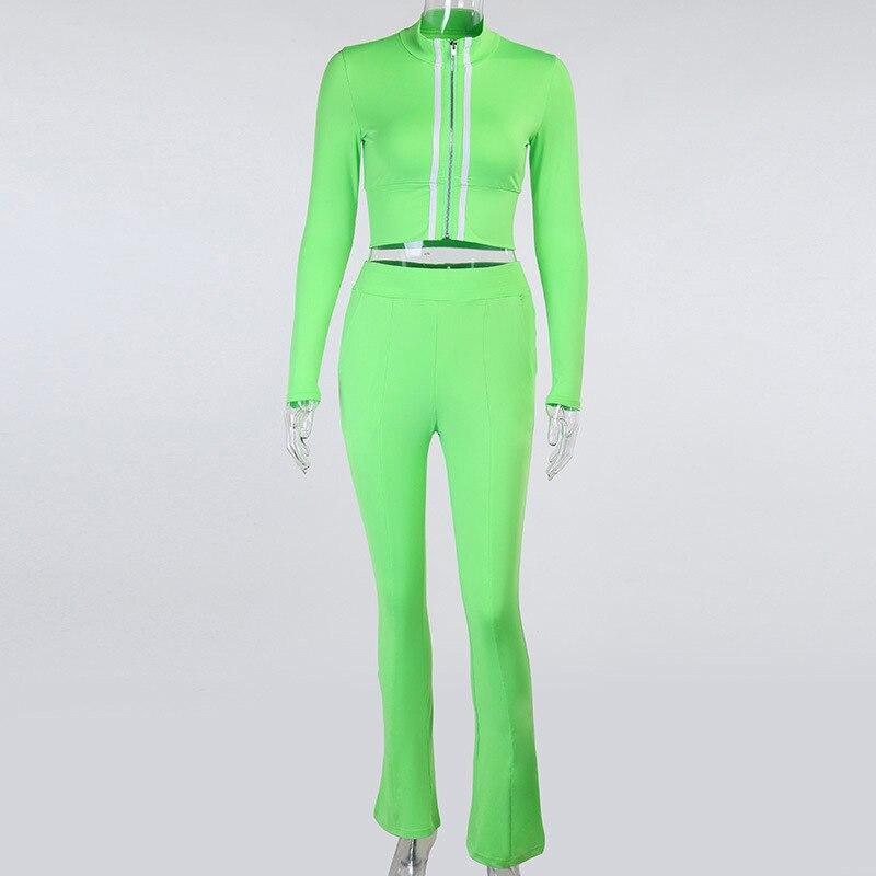 Pink Pant Suits Long Sleeve Stand Collar Two Piece Set
