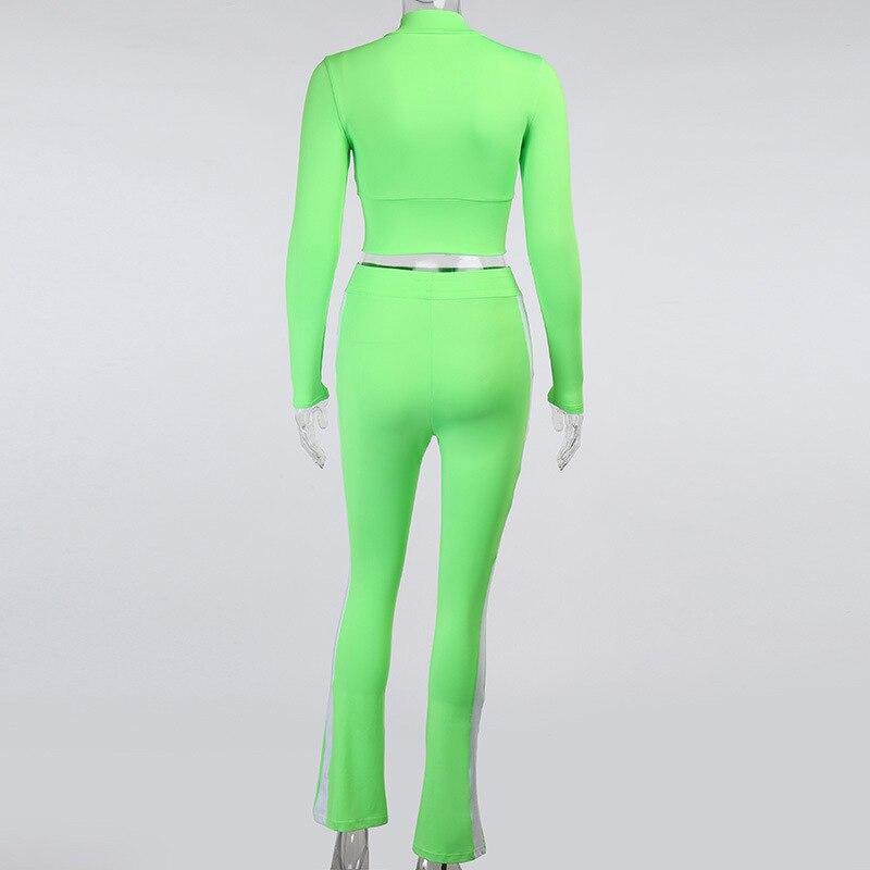 Pink Pant Suits Long Sleeve Stand Collar Two Piece Set