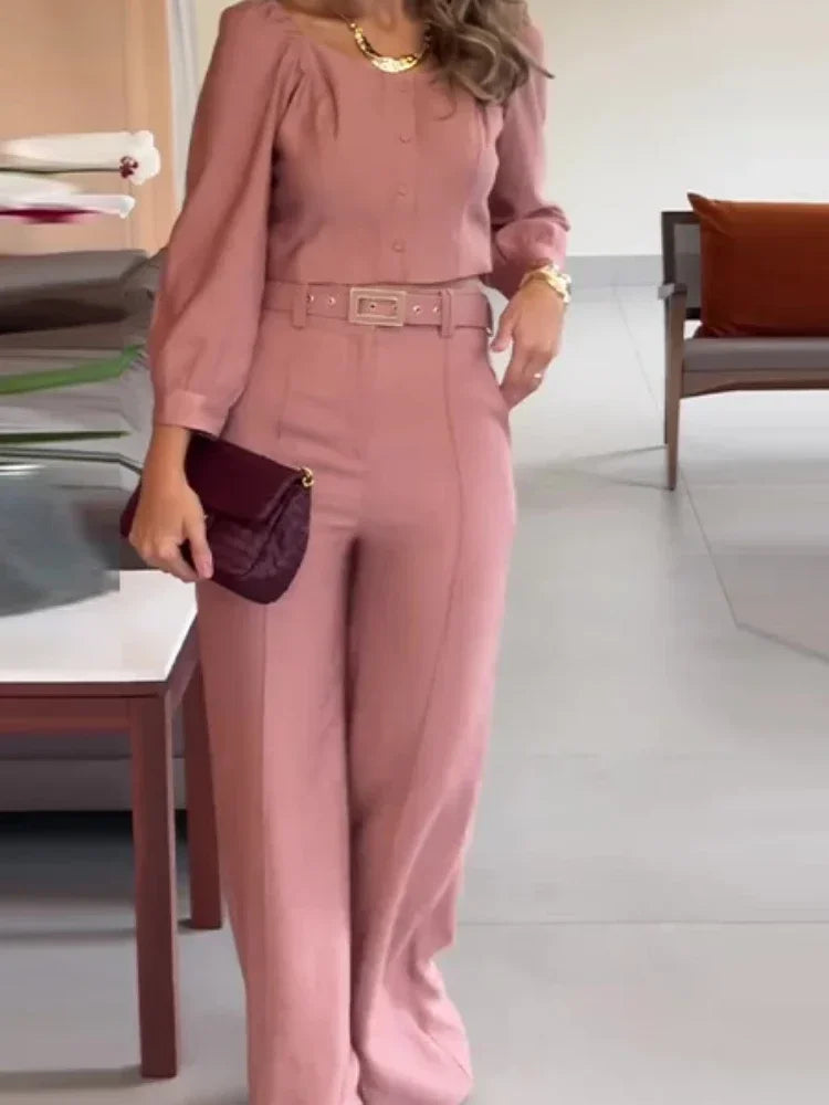 Two Piece Sets Women Elegant Round Neck