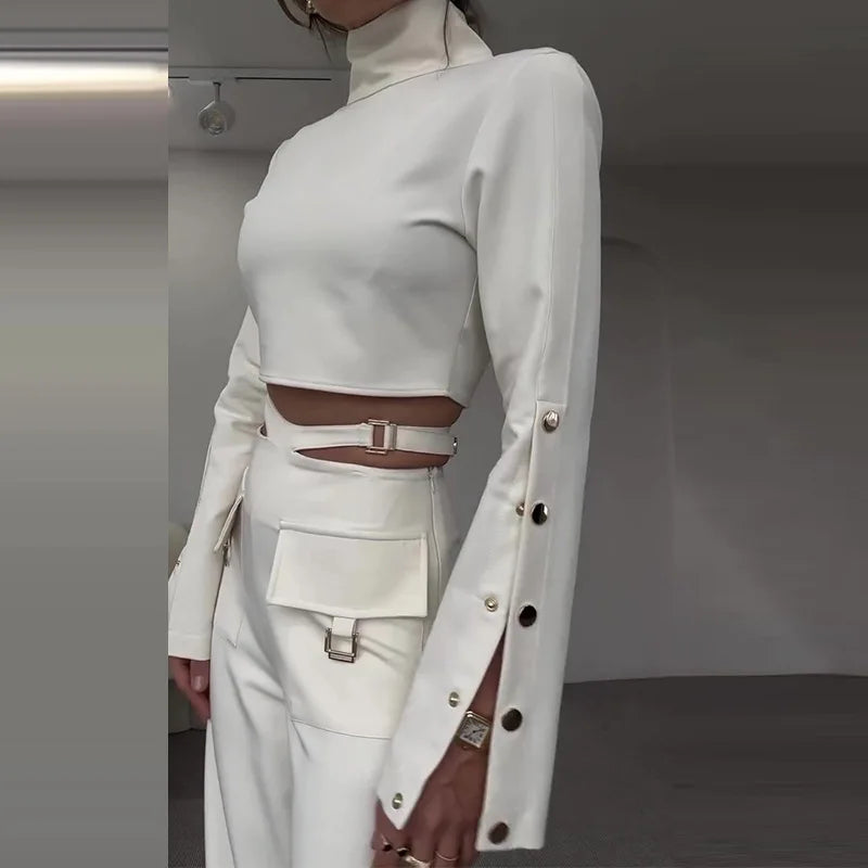Women Set Solid Two Piece Turtleneck Full Sleeve