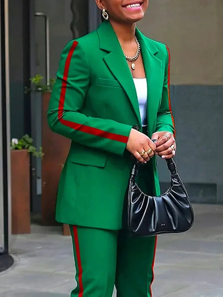 Women's 2 Piece Side-striped Blazer Long Sleeves Blazer and Bottom SOLD separately