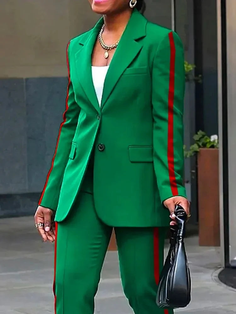 Women's 2 Piece Side-striped Blazer Long Sleeves Blazer and Bottom SOLD separately