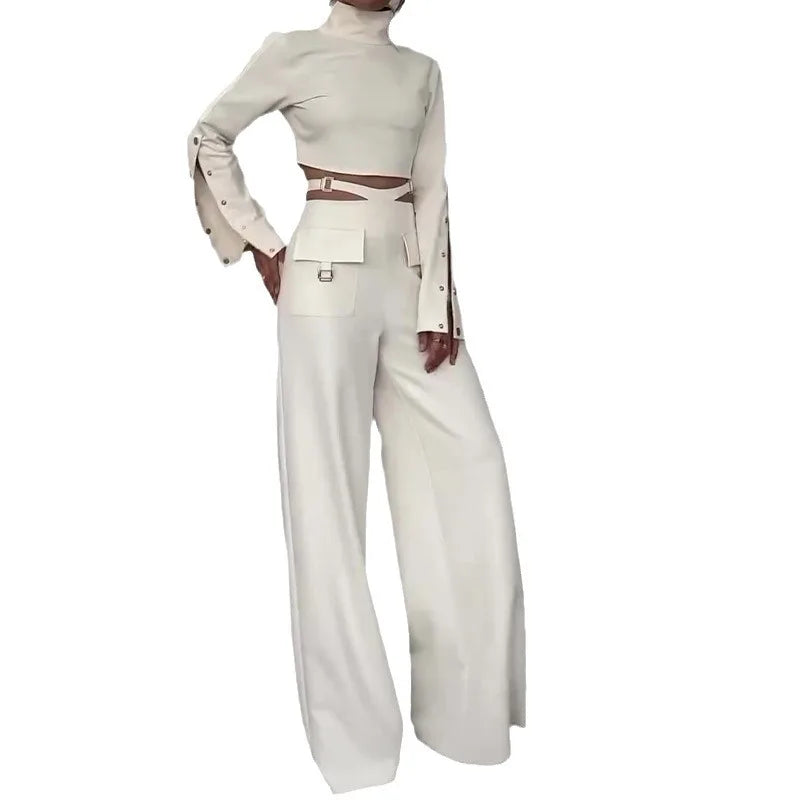 Women Set Solid Two Piece Turtleneck Full Sleeve