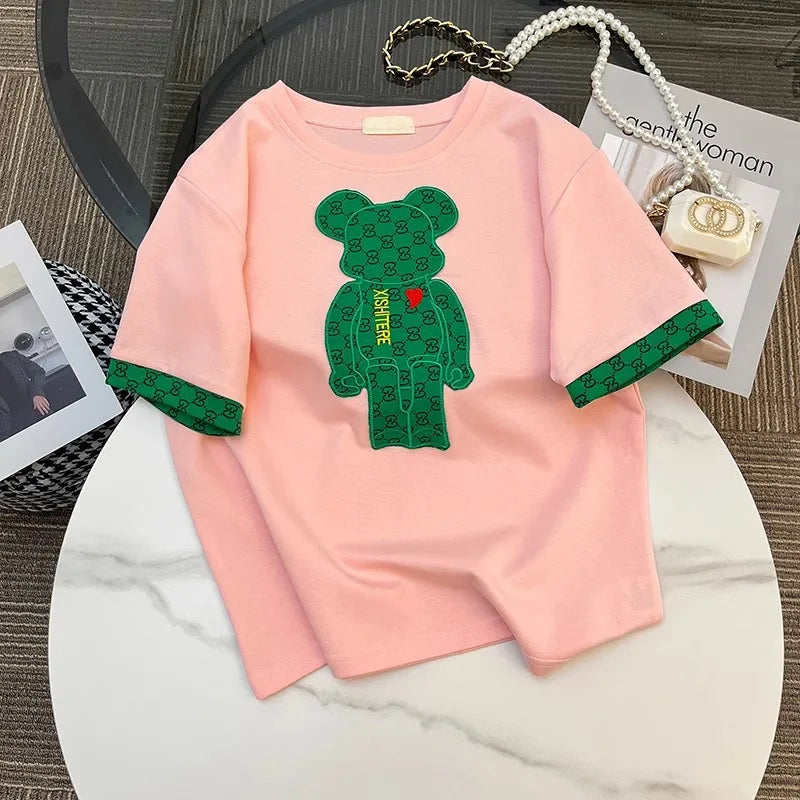 Girls Clothes Cartoon Bear T-shirts and Bottom Set