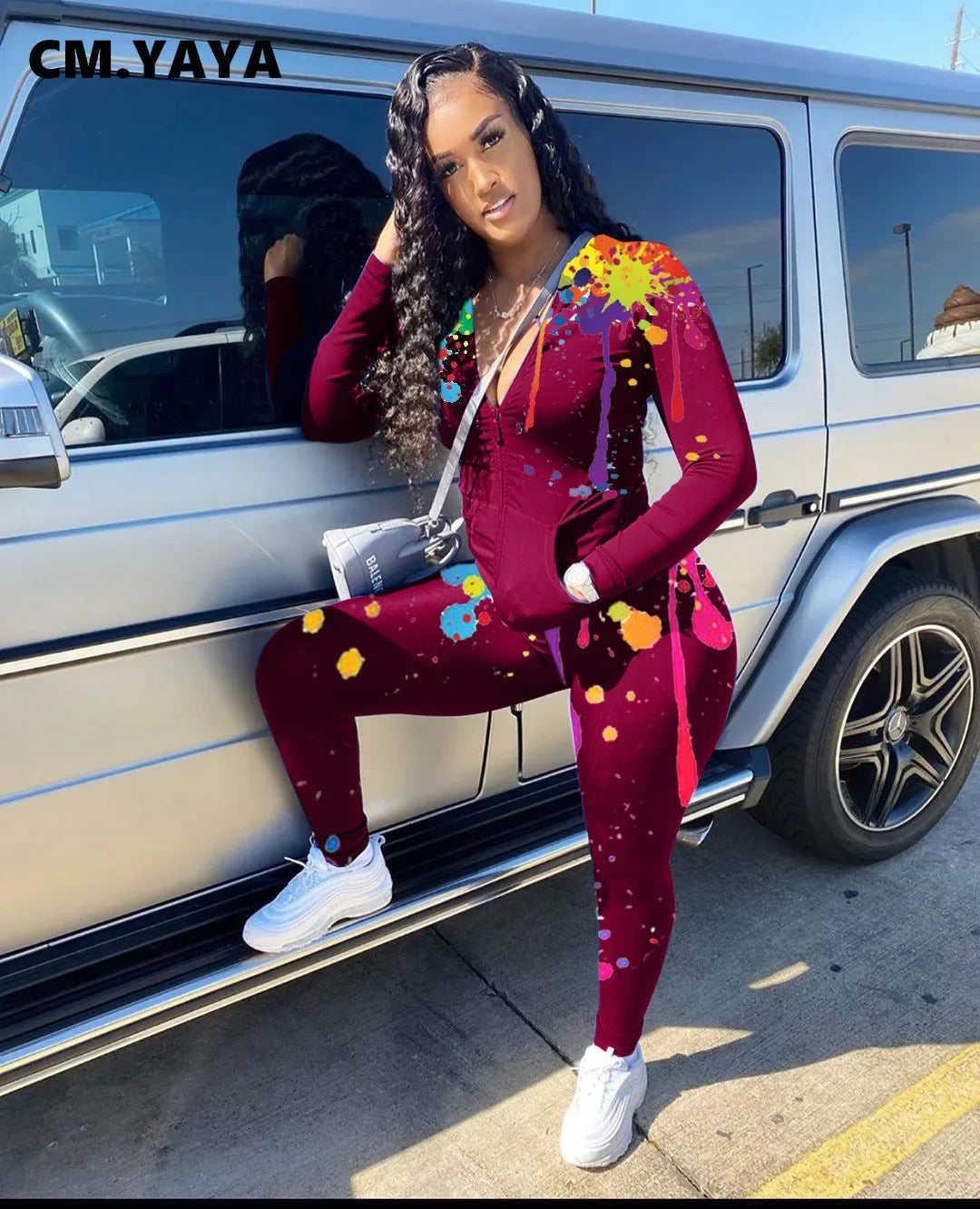 Sport Sweatsuit Graffiti Print Women's Set Zipper Legging Pants Set Active Tracksuit Two Piece Fitness Outfits