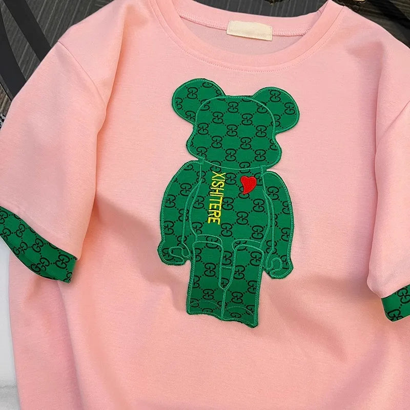 Girls Clothes Cartoon Bear T-shirts and Bottom Set