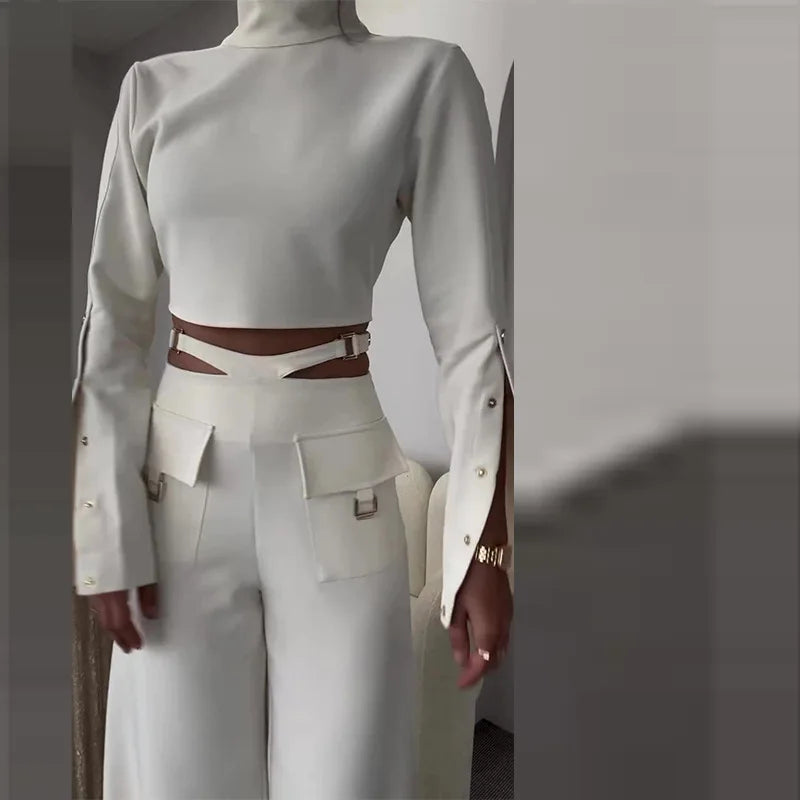 Women Set Solid Two Piece Turtleneck Full Sleeve