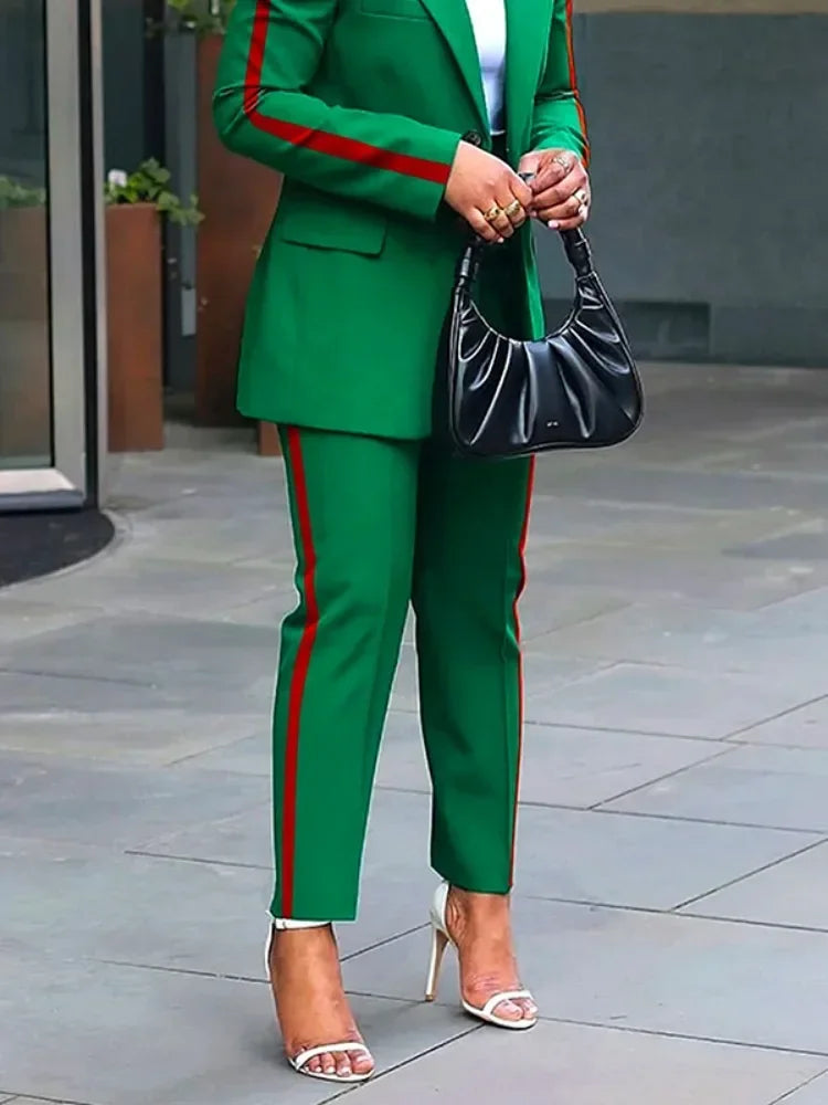 Women's 2 Piece Side-striped Blazer Long Sleeves Blazer and Bottom SOLD separately