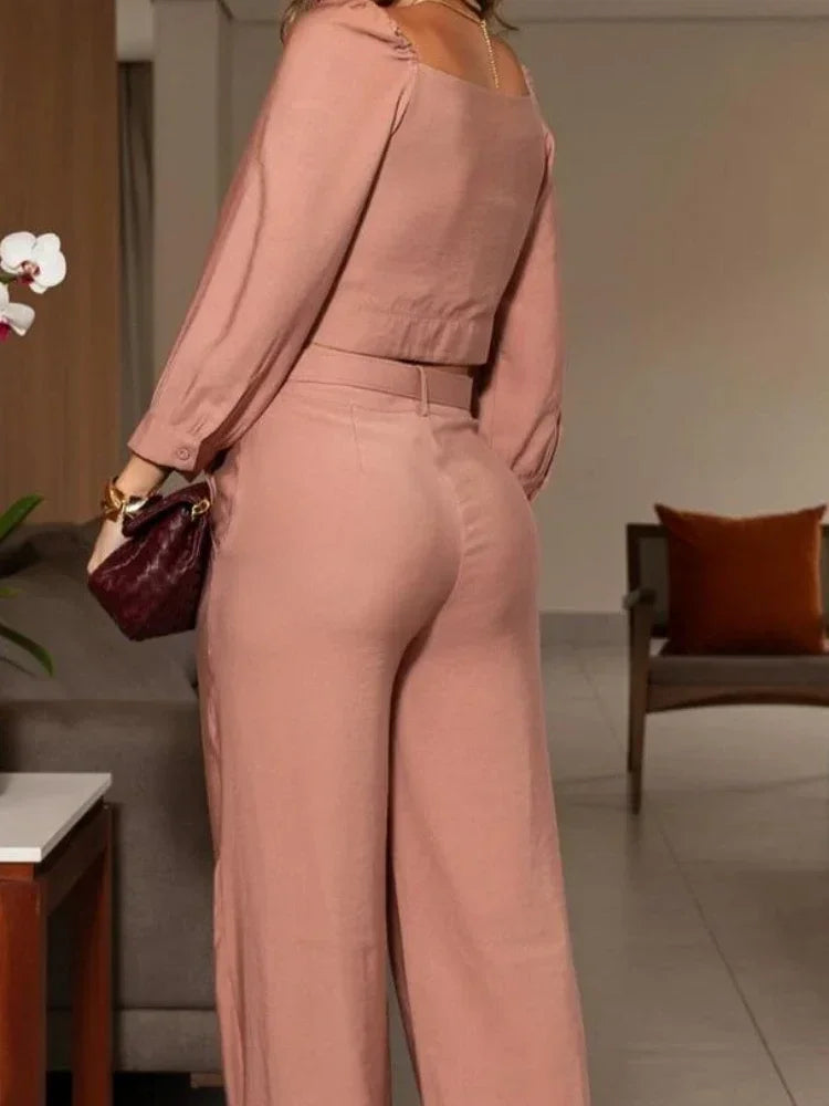 Two Piece Sets Women Elegant Round Neck